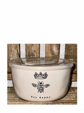 NEW Rae Dunn Queen Bee Bee Happy Ceramic Round Food Storage Container 🐝